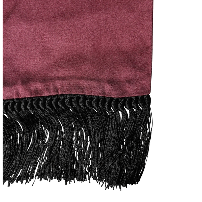 Dolce & Gabbana Maroon Silk Satin Fringes Neck Foulard Scarf