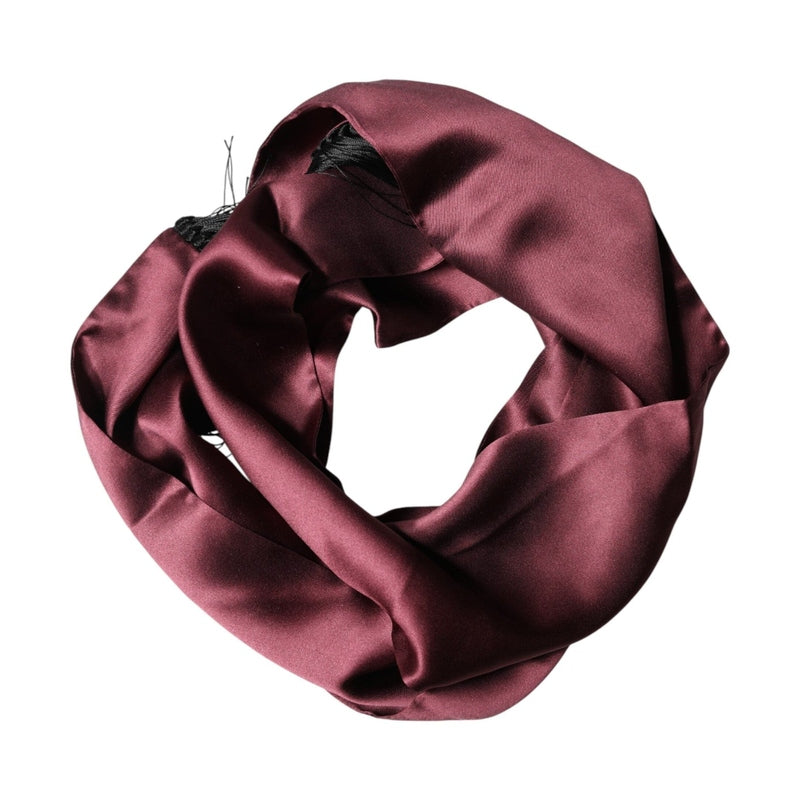 Dolce & Gabbana Maroon Silk Satin Fringes Neck Foulard Scarf