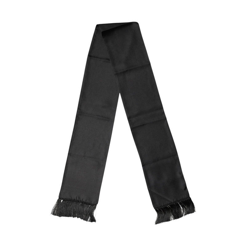 Dolce & Gabbana Black Satin Silk Fringes Neck Foulard 143.5cm x15cm Scarf