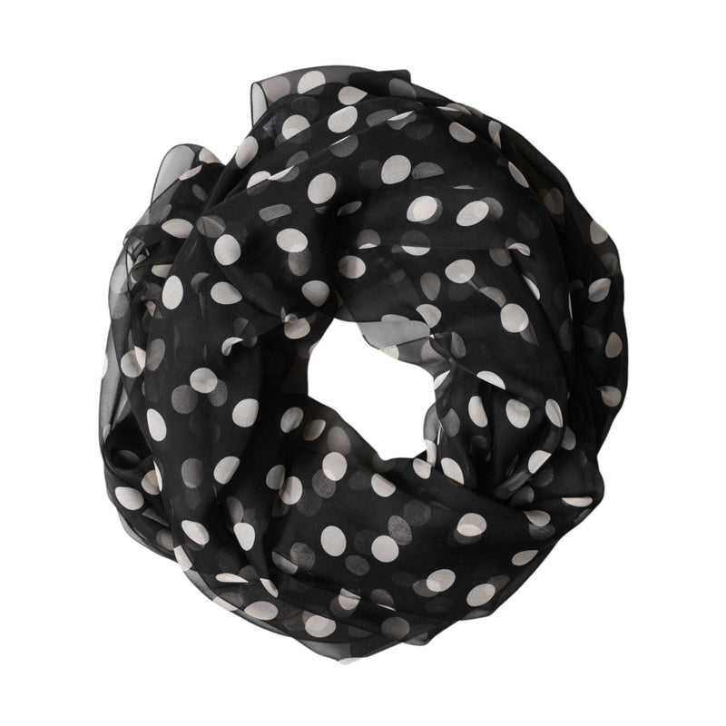 Dolce & Gabbana Black Polka Dot Silk Neck Wrap Shawl 205cm x 137cm Scarf