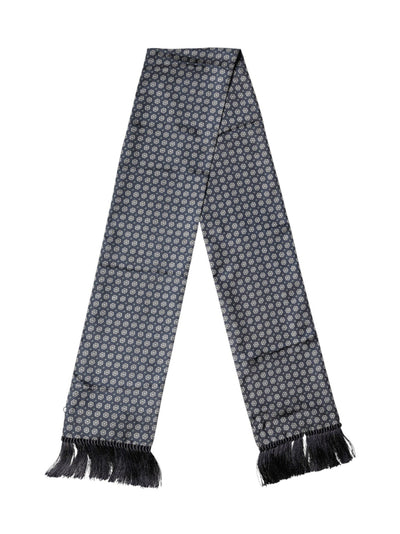 Dolce & Gabbana Blue Patterned Silk Fringes Foulard 138cm x 15.5cm Scarf