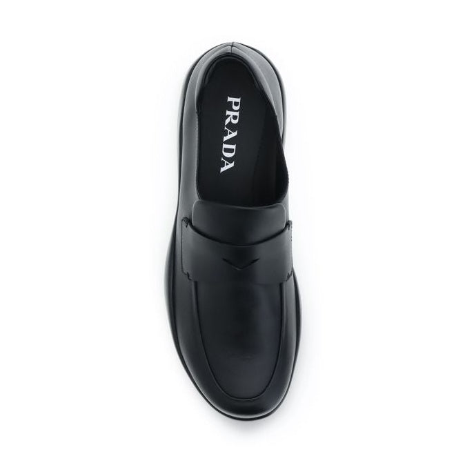 Prada Black Calf Leather Bos Taurus Slip-On Loafers