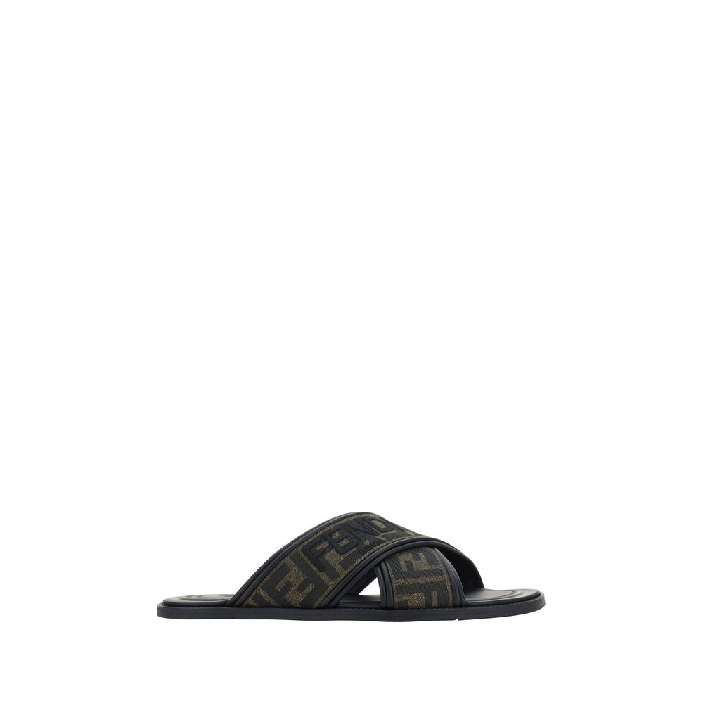 Fendi Black Calf Leather Bos Taurus Flat Sandals