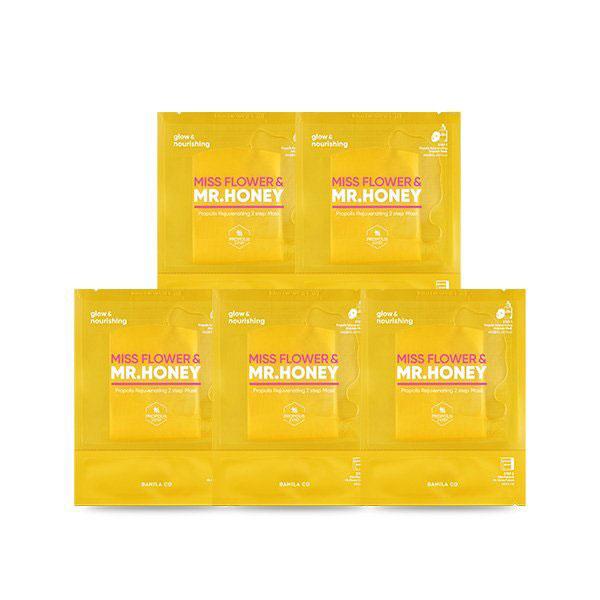 BANILA CO Miss Flower & Mr. Honey Propolis Rejuvenating 2 Step Mask 25ml+2mlX5ea - All Day Pretty Facial Mask BANILACO