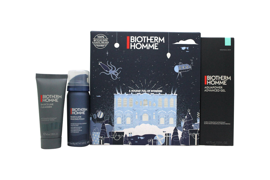 Biotherm Homme Aquapower Gift Set 75Ml Aquapower Advanced Gel + 4Ml Basic Line Cleanser + 50Ml Foam Shaver