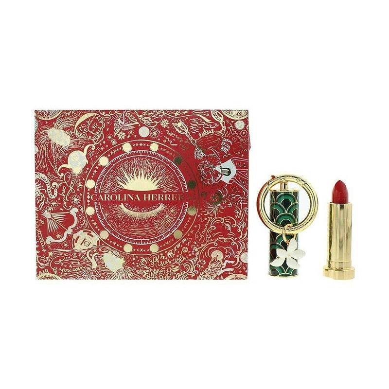Carolina Herrera Fabulous Kiss Satin Lipstick Gift Set 310 Red Carolina Lipstick + Green Waves Lipstick Cap