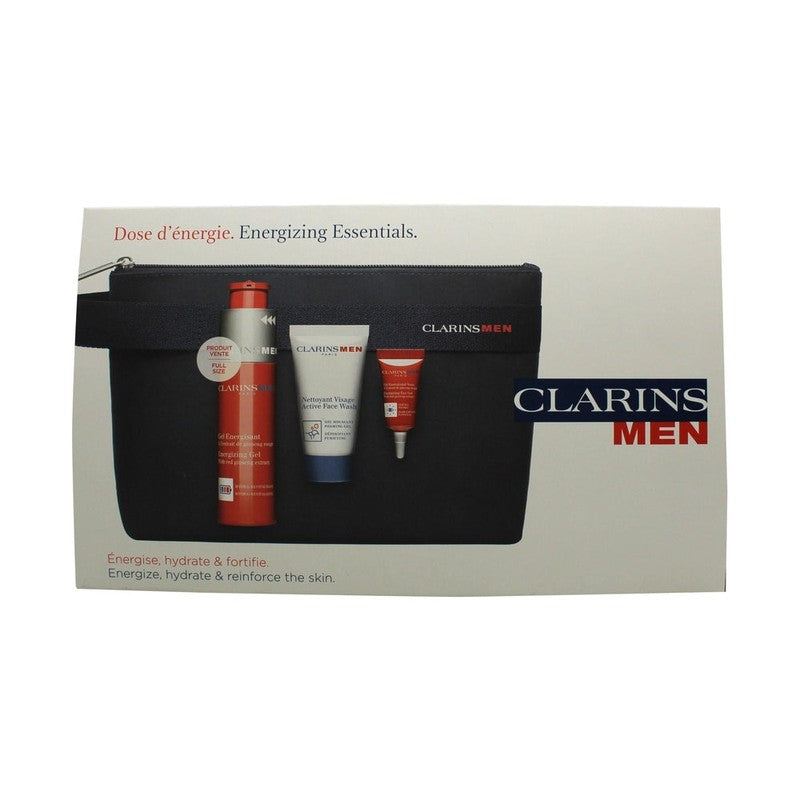 Clarins Men Present set 50ml Energizing Gel + 3ml Energizing Eye Gel + 30ml Active Face Wash + Bag