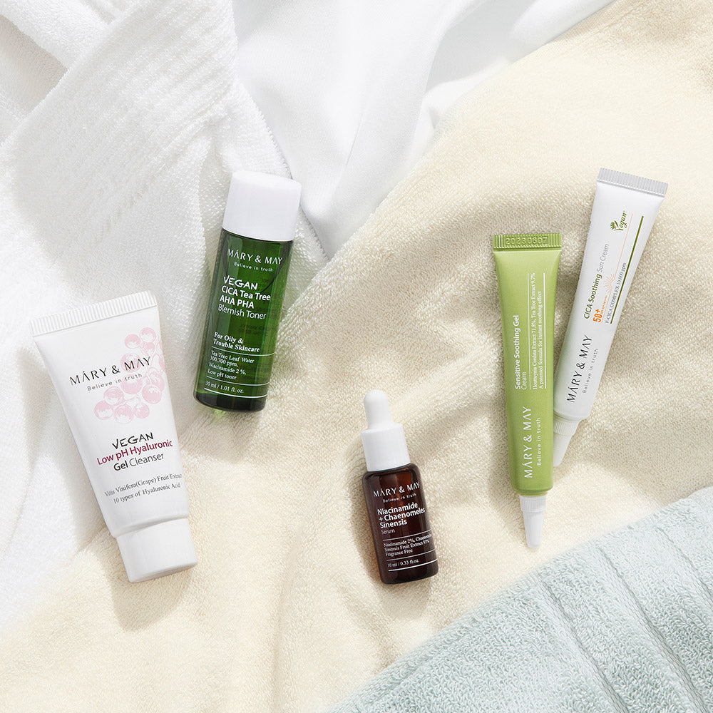 MARY &amp; MAY Soothing Trouble Care Travel Kit (5pcs) - All Day Pretty Skincare SET mary&amp;may
