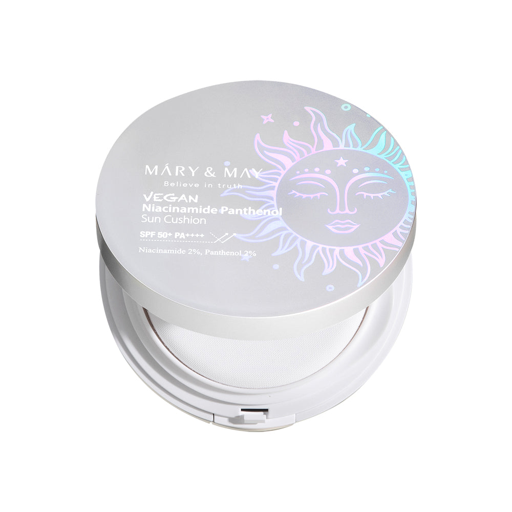 MARY & MAY: Vegan Niacinamide Panthenol Sun Cushion SPF50+ PA++++ 25g - All Day Pretty Sun Cushion mary&may