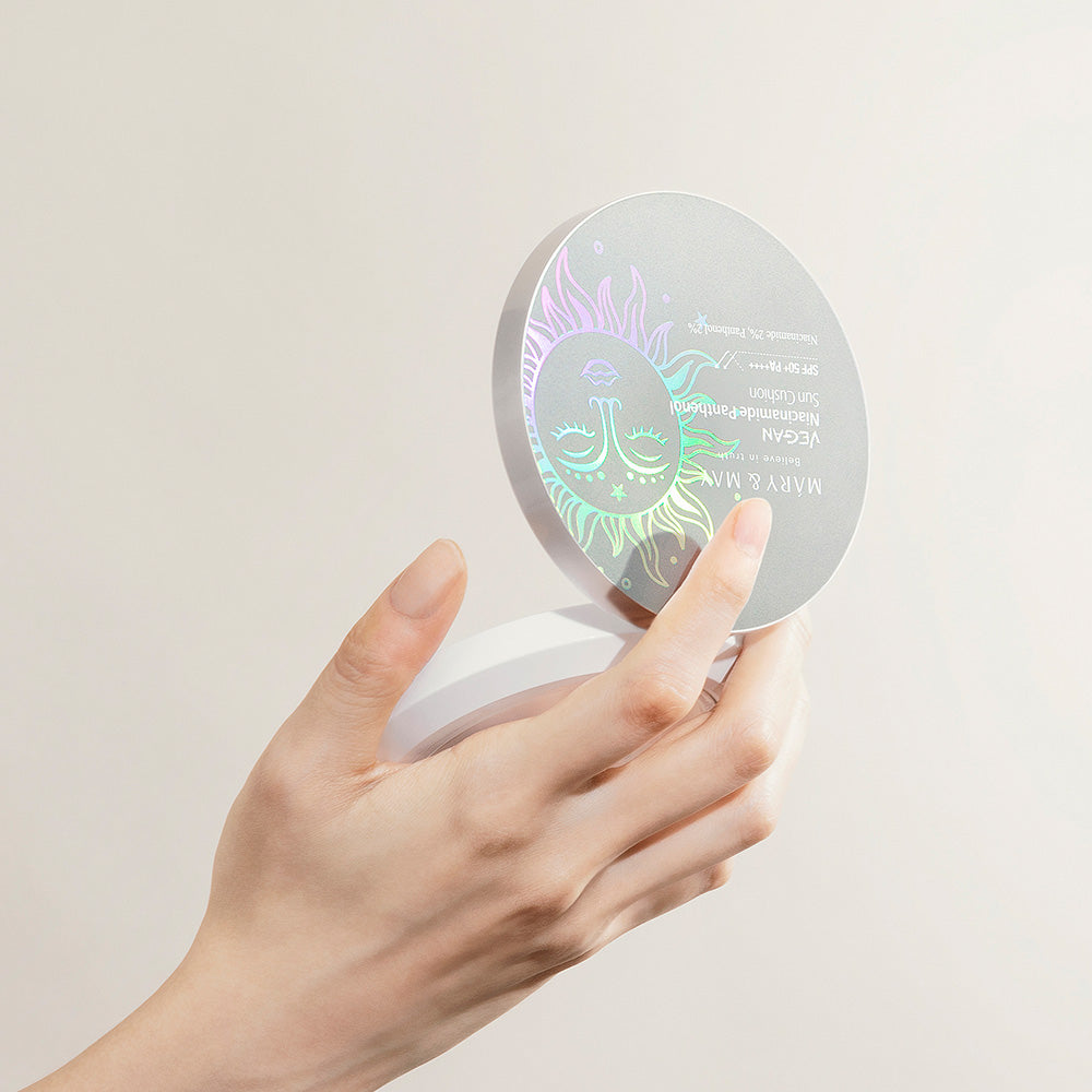 MARY & MAY: Vegan Niacinamide Panthenol Sun Cushion SPF50+ PA++++ 25g - All Day Pretty Sun Cushion mary&may