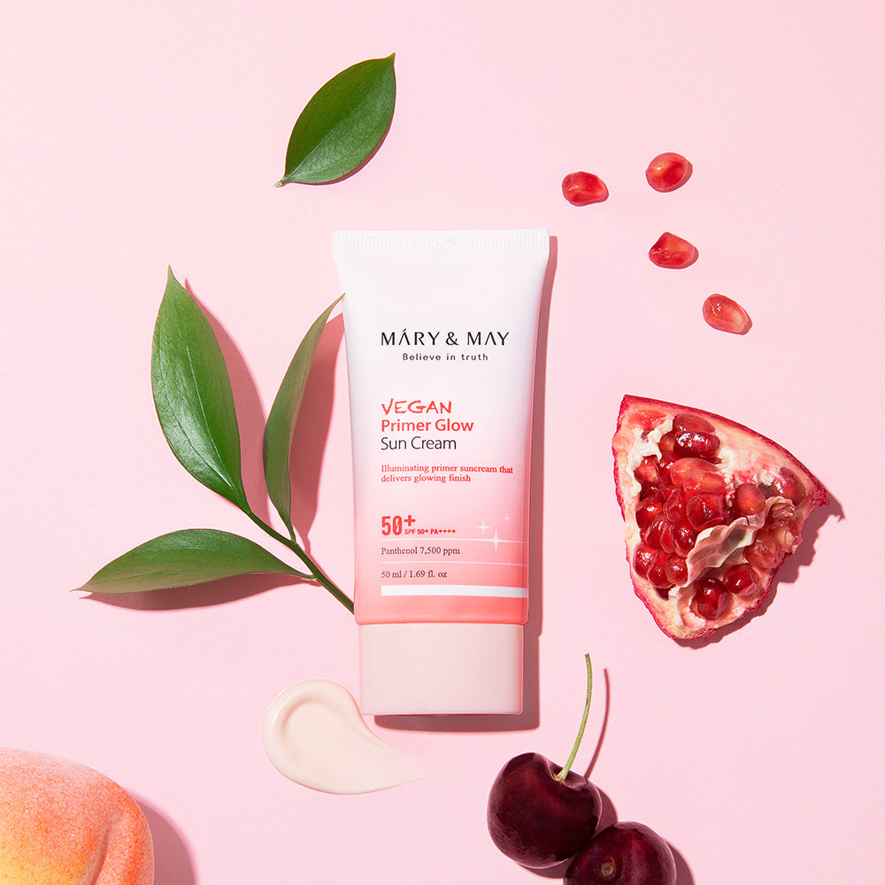 MARY &amp; MAY: Vegan Primer Glow Sun Cream SPF50+ PA++++ 50ml - All Day Pretty Sun Cream mary&amp;may