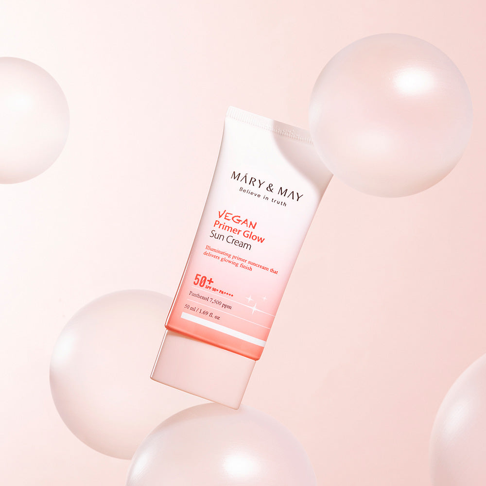 MARY &amp; MAY: Vegan Primer Glow Sun Cream SPF50+ PA++++ 50ml - All Day Pretty Sun Cream mary&amp;may