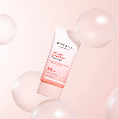 MARY &amp; MAY: Vegan Primer Glow Sun Cream SPF50+ PA++++ 50ml - All Day Pretty Sun Cream mary&amp;may
