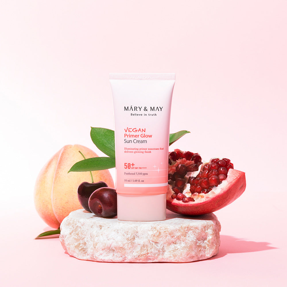 MARY &amp; MAY: Vegan Primer Glow Sun Cream SPF50+ PA++++ 50ml - All Day Pretty Sun Cream mary&amp;may