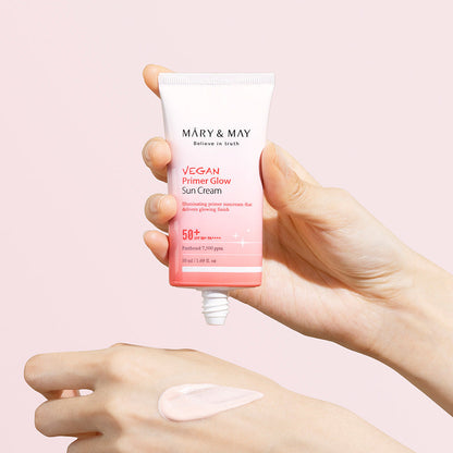MARY &amp; MAY: Vegan Primer Glow Sun Cream SPF50+ PA++++ 50ml - All Day Pretty Sun Cream mary&amp;may