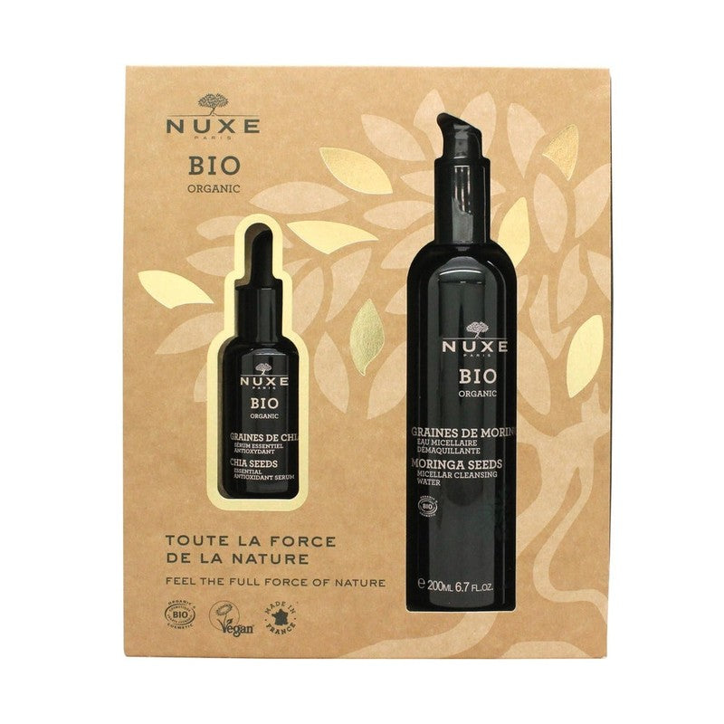Nuxe Bio Organic Presentset 30ml Chia Seeds Essential Antioxidant Serum + 200ml Moringa Seeds Micellar Cleansing Water