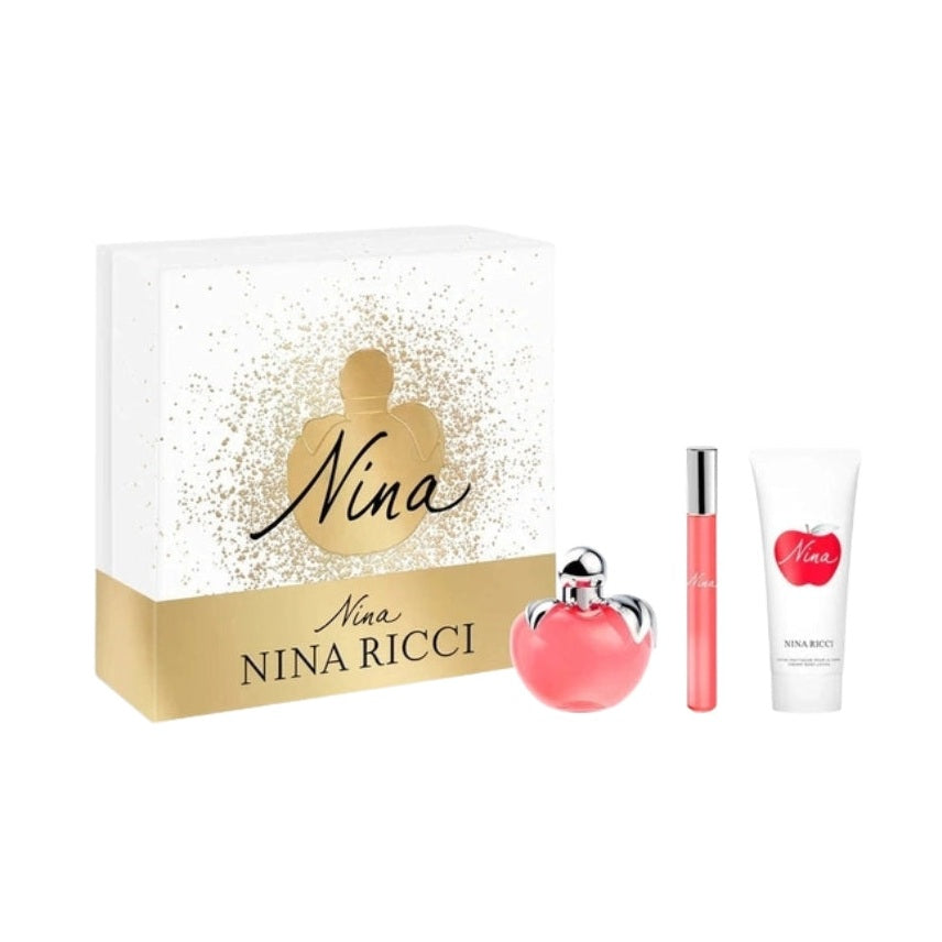 Nina Ricci Nina Gift Set 50ml EDT Spray + 75ml Body Lotion + 10ml EDT Rollerball