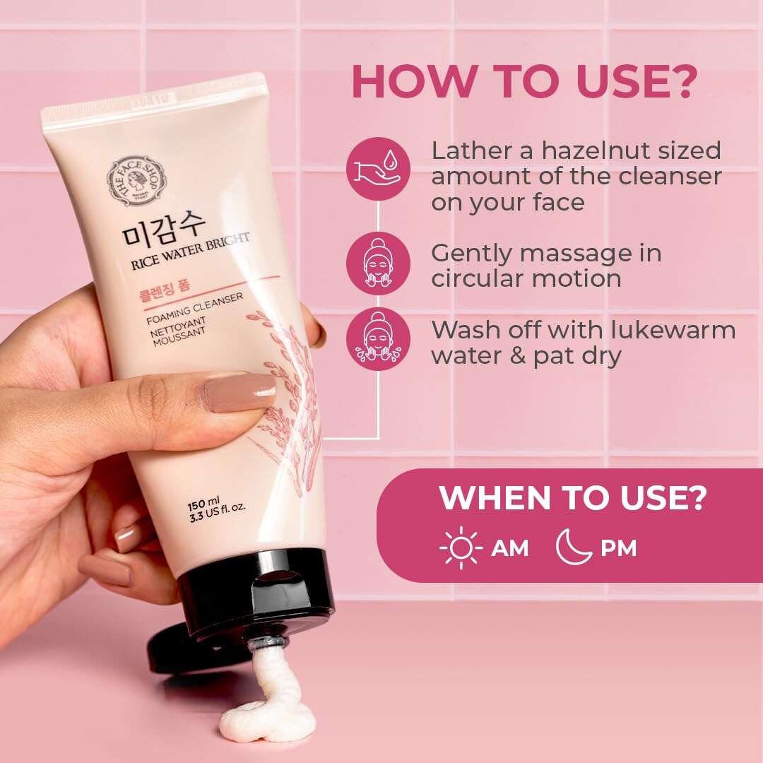 THE FACE SHOP Rice Water Bright Rice Bran Foaming Cleanser 150ml - All Day Pretty Cleansing Foam The face shop