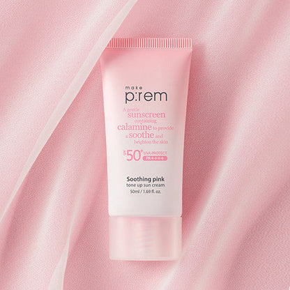 make p:rem Soothing Pink Tone Up Sun Cream SPF 50+ PA++++ 50ml - All Day Pretty Korean Beauty make prem